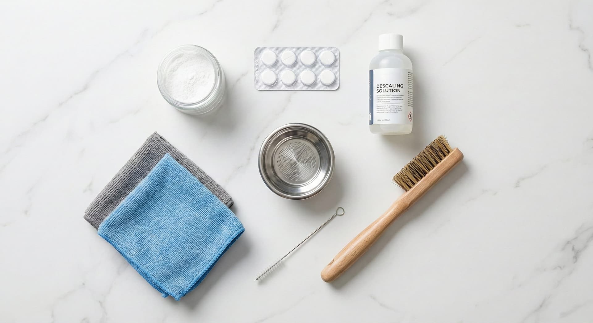 Essential cleaning supplies for espresso machine maintenance