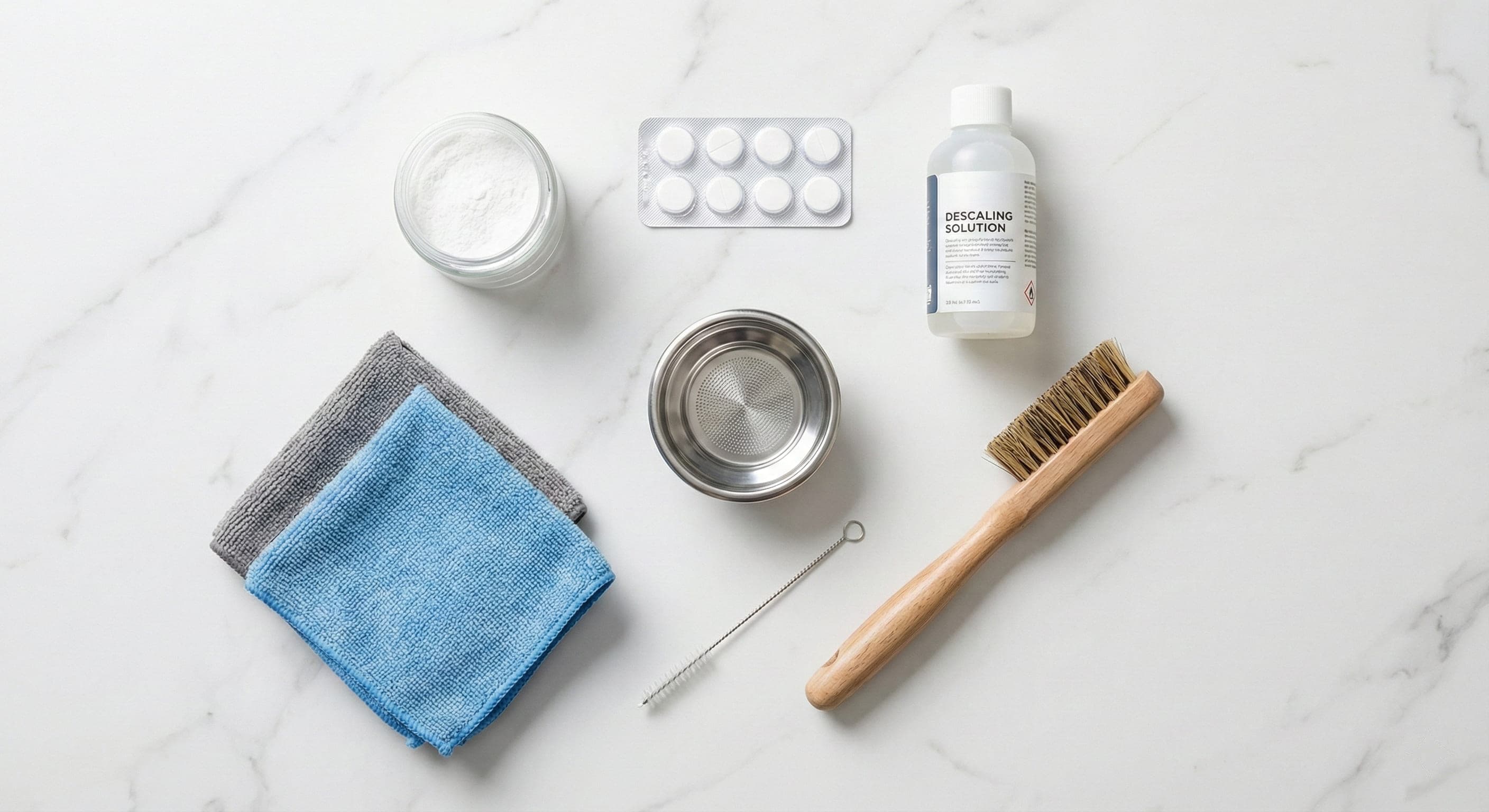 Essential cleaning supplies for espresso machine maintenance