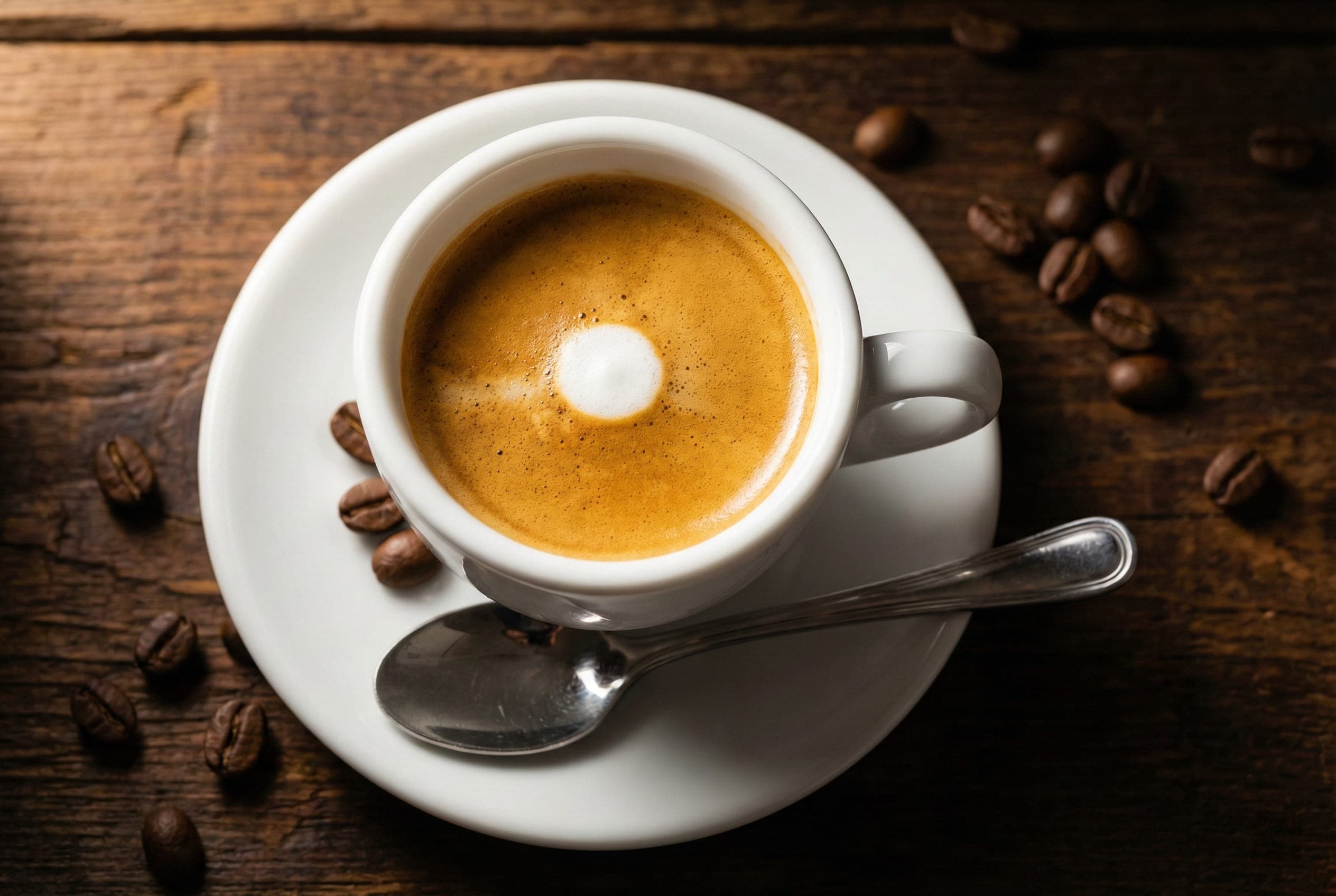 Traditional Italian espresso macchiato in demitasse cup with minimal microfoam mark - purist espresso-forward alternative showing authentic café preparation