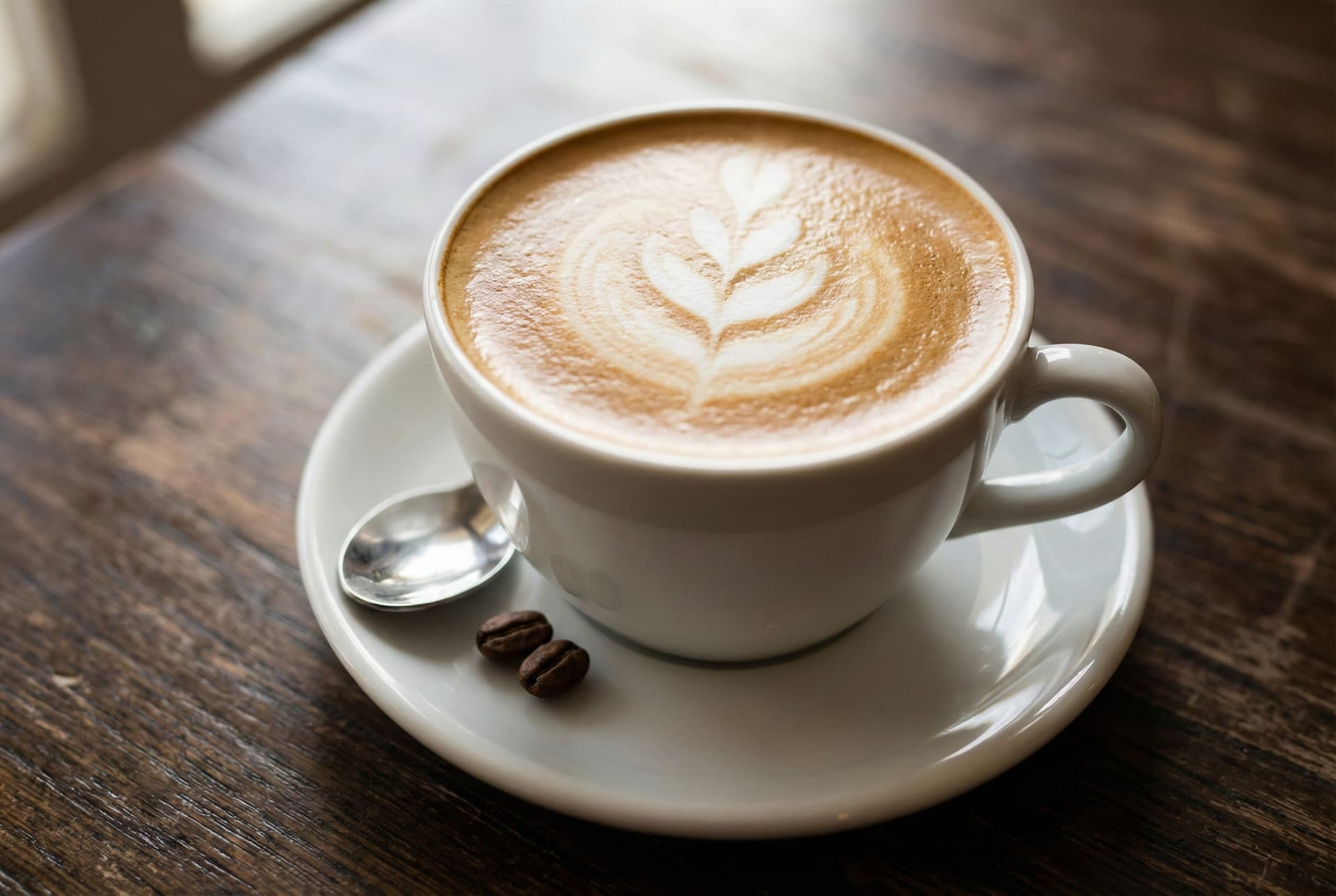 Close-up overhead view of authentic Australian flat white in tulip cup showing perfectly integrated velvety microfoam texture with minimal latte art and smooth glossy surface from proper milk texturing technique