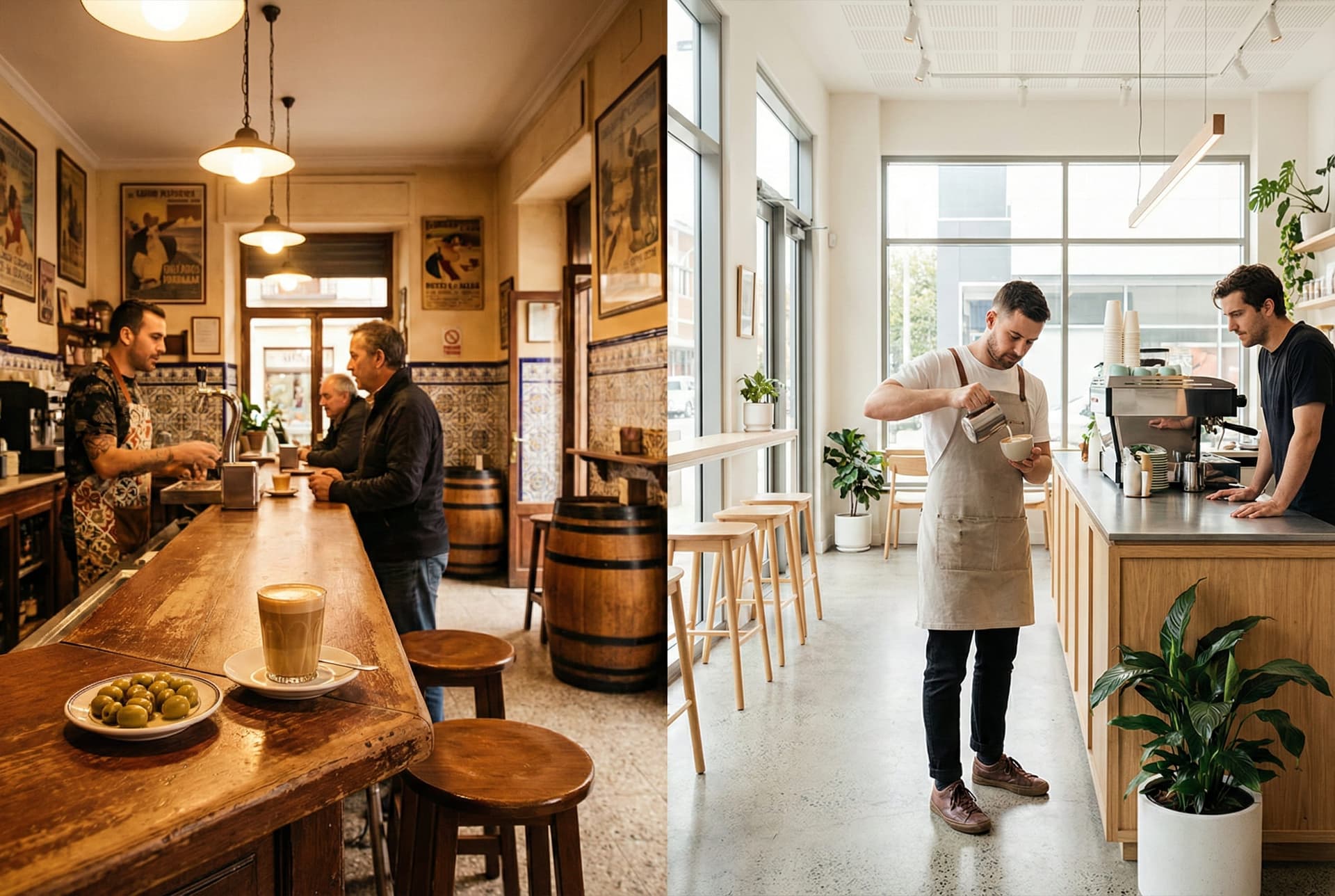 Spanish café scene with cortado tradition and modern café scene with latte culture