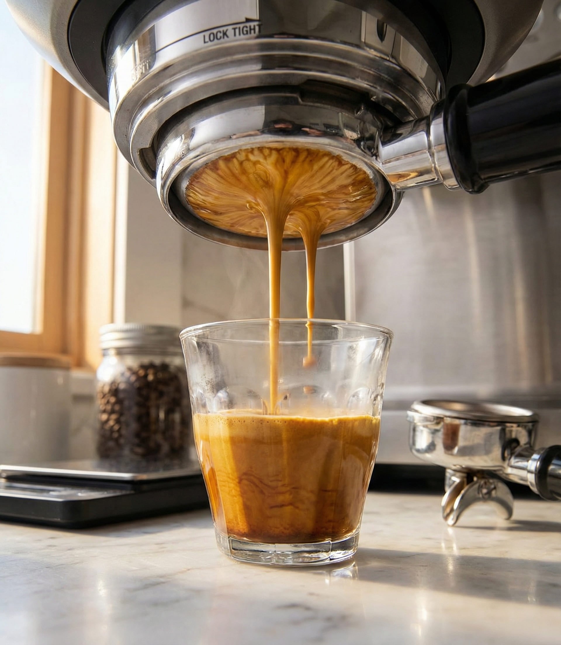 Breville Oracle commercial-grade 58mm portafilter with bottomless and spouted options for perfect espresso extraction