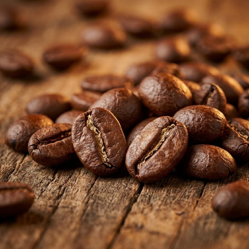Lavazza Super Crema espresso beans close-up showing medium-dark Arabica Robusta blend with hazelnut and chocolate notes