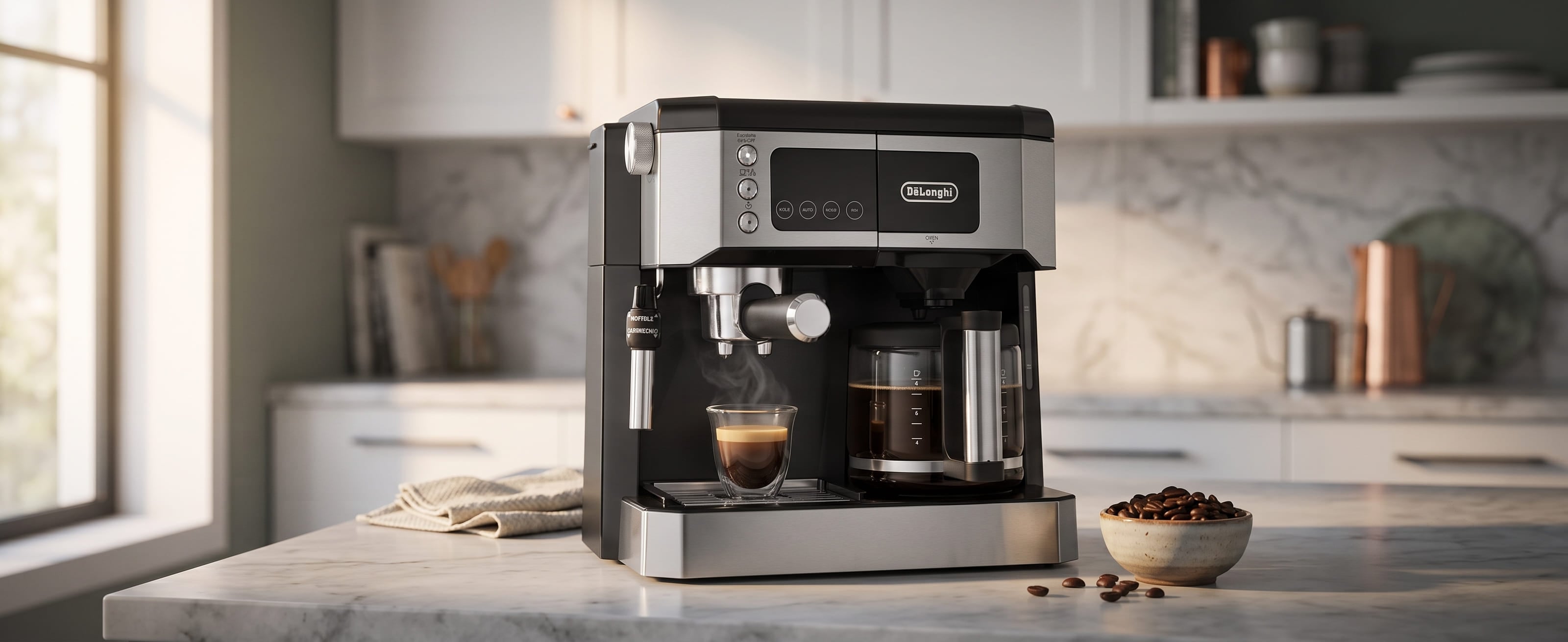 De'Longhi All-in-One Combination Coffee Maker & Espresso Machine - Hero background