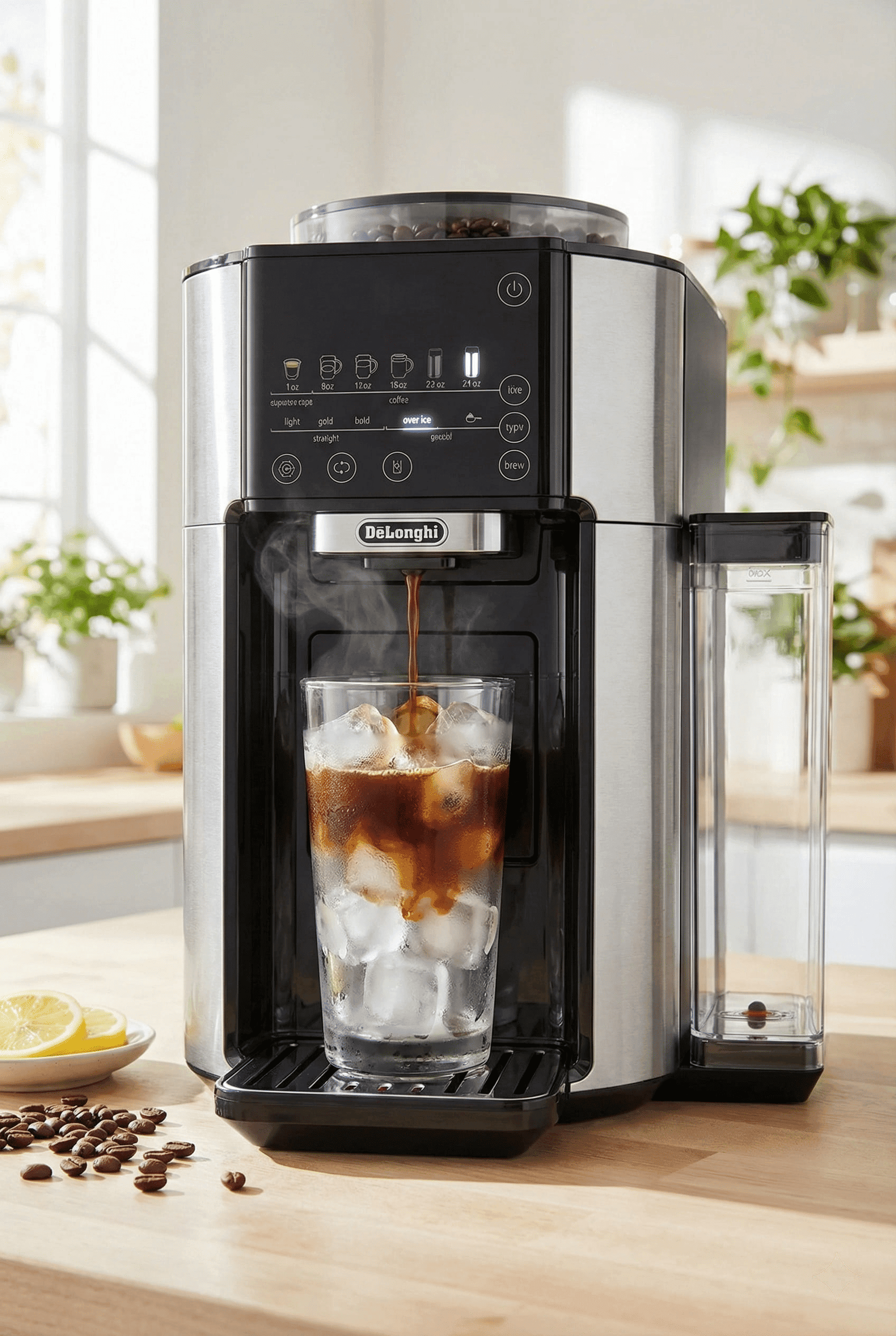 DeLonghi TrueBrew Over Ice brewing mode making concentrated cold brew iced coffee automatically