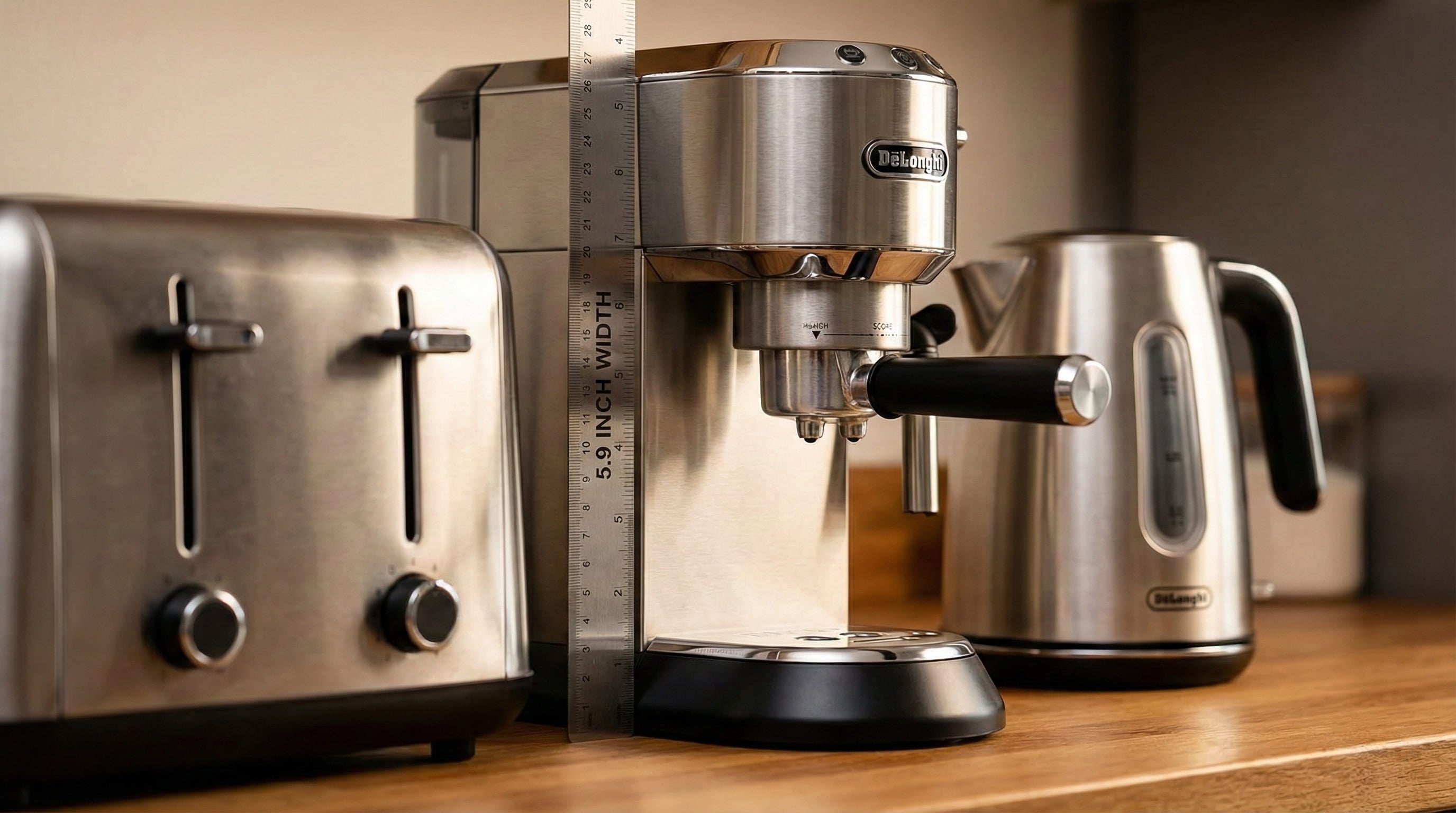 Narrowest espresso machine 5.9-inch width space-saving countertop design apartment kitchen small footprint