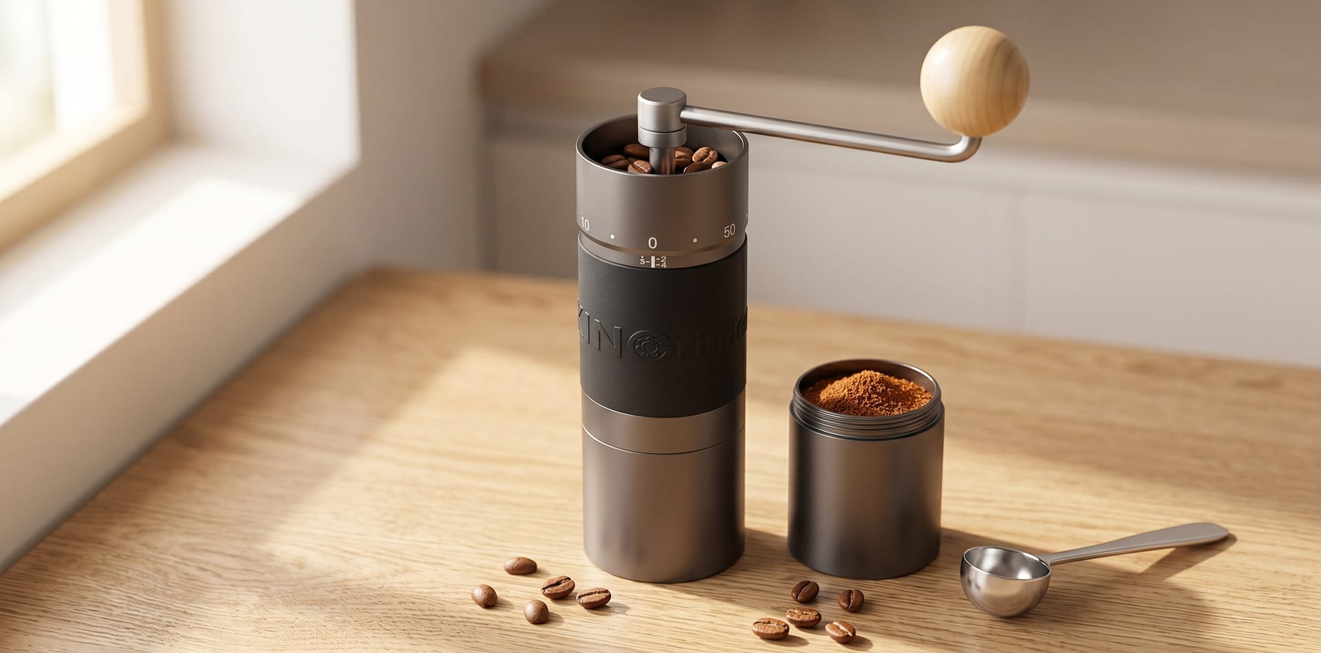 KINGrinder K7 build quality wide ergonomic grip stainless steel body kingrinder k7 hand grinder high-capacity coffee grinding specialty barista setup