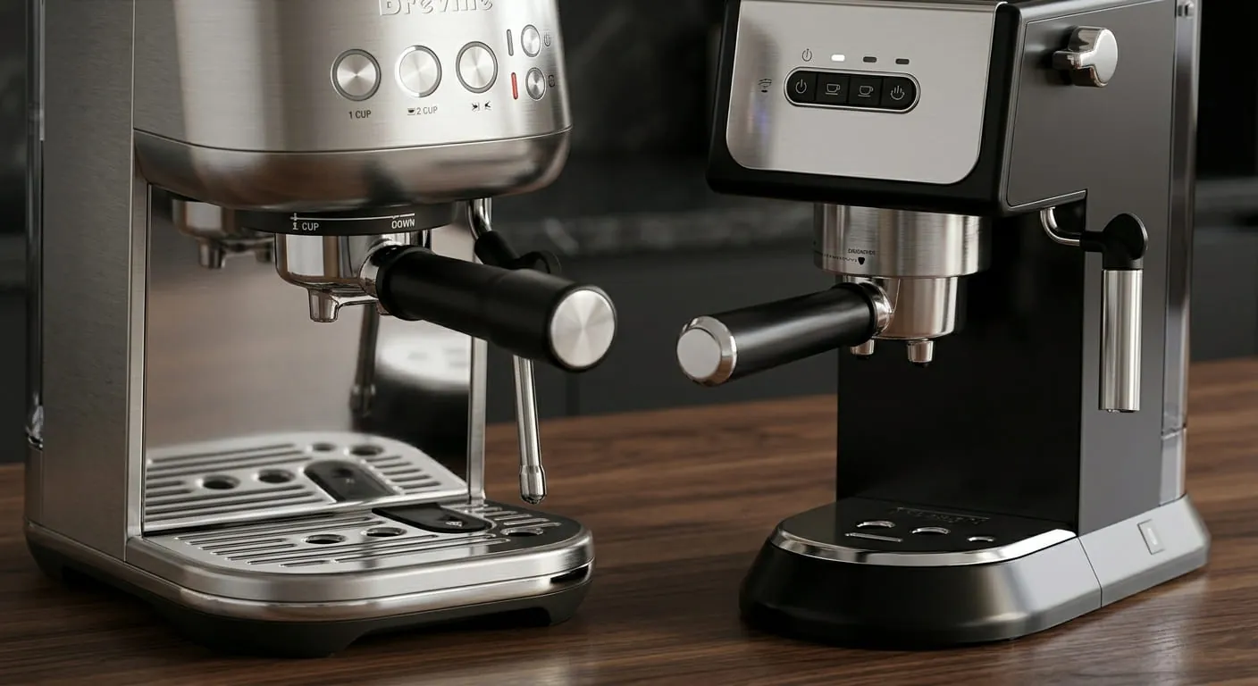 Breville and De'Longhi espresso machine ranges laid out by price