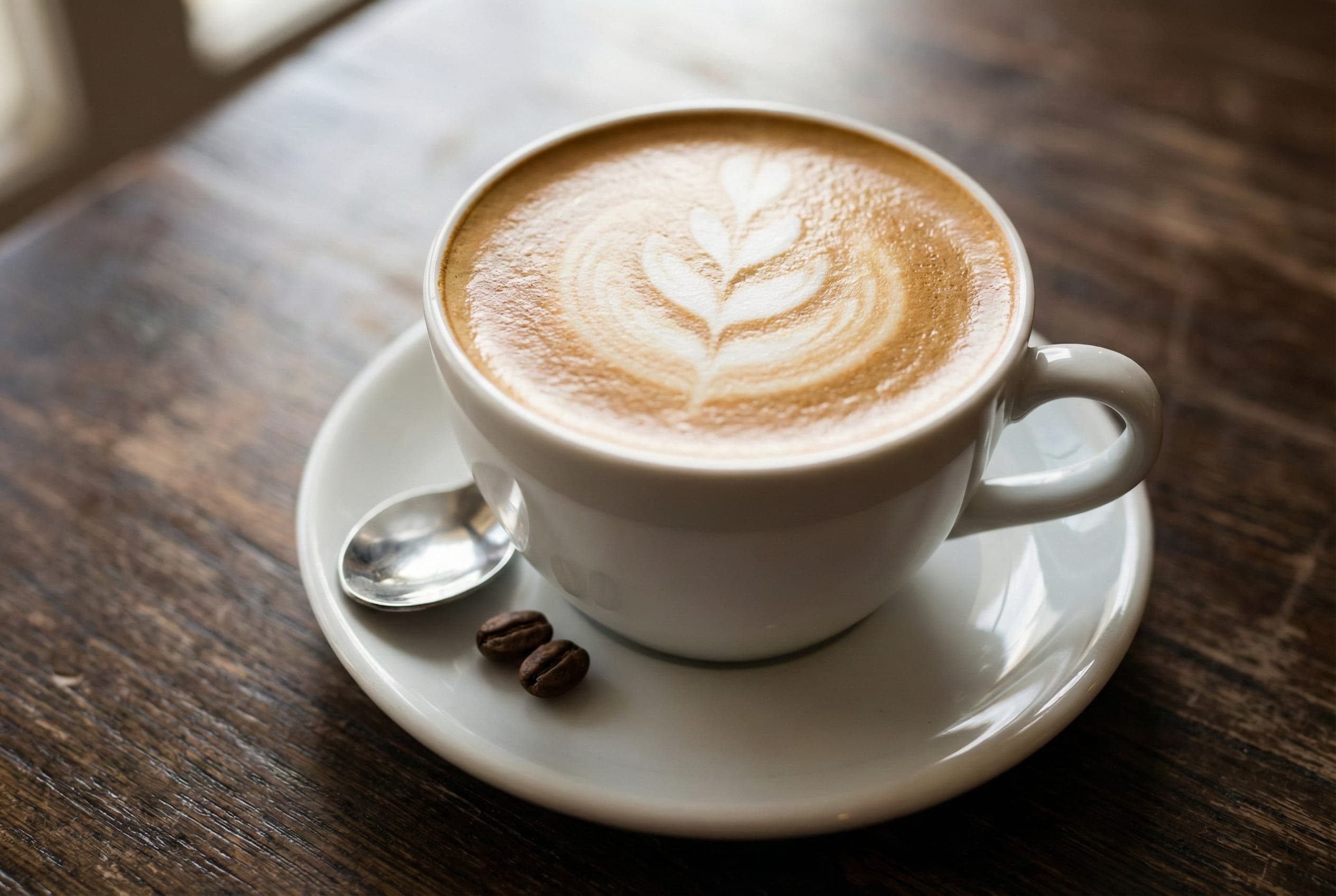 Close-up overhead view of authentic Australian flat white in tulip cup showing perfectly integrated velvety microfoam texture with minimal latte art and smooth glossy surface from proper milk texturing technique