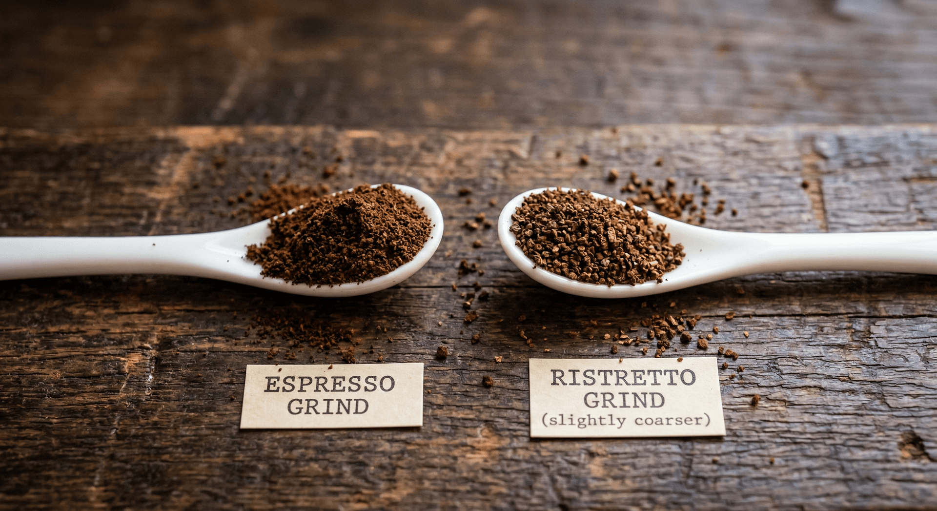 Ristretto grind versus standard espresso grind — ristretto requires slightly coarser grind to achieve correct extraction in shorter time