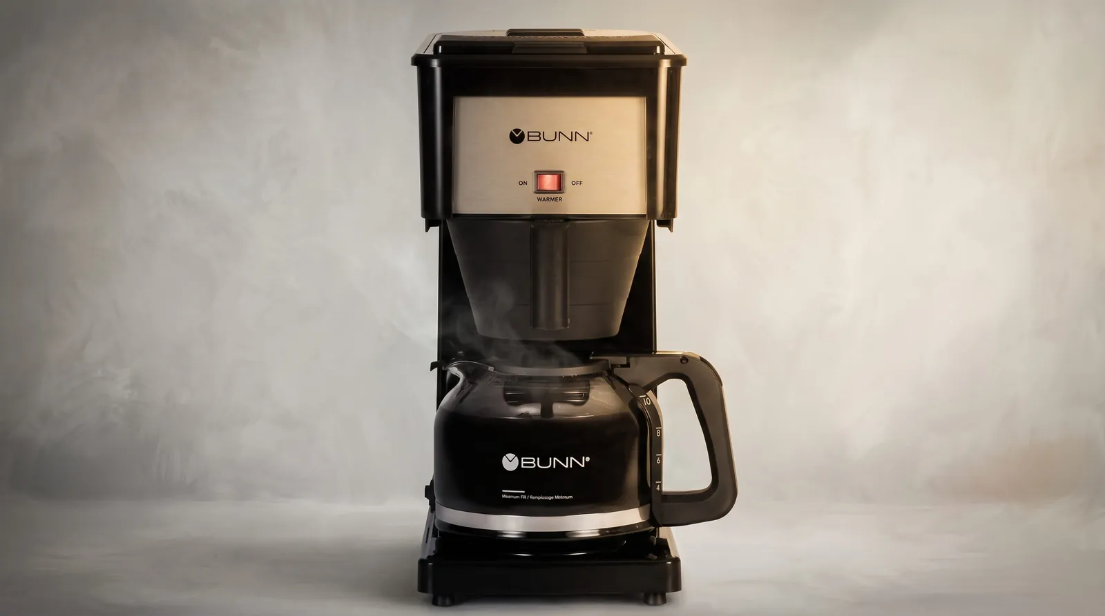 BUNN GRB Velocity Brew front view showing the programmable interface and water level indicator