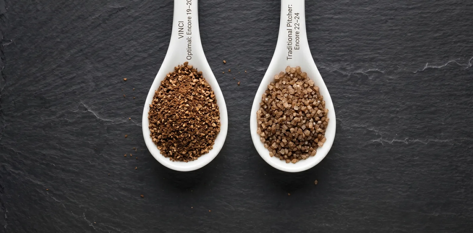 VINCI Express Cold Brew next to a small pile of medium-coarse ground coffee for grind comparison