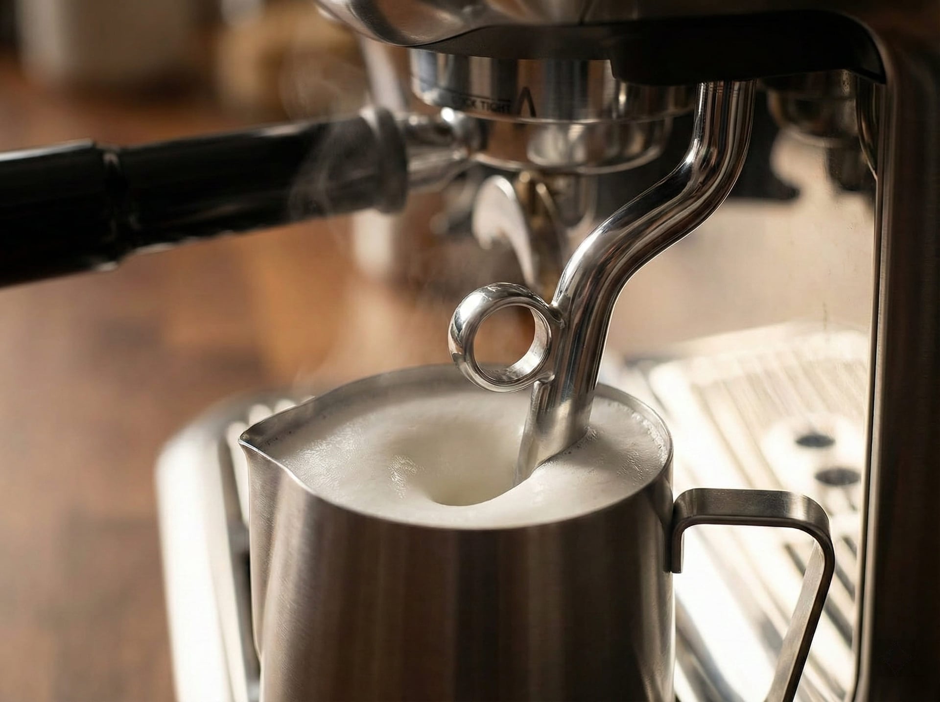 Automatic milk texturing wand Touch Impress 140-160°F precision microfoam vs manual steaming La Marzocco