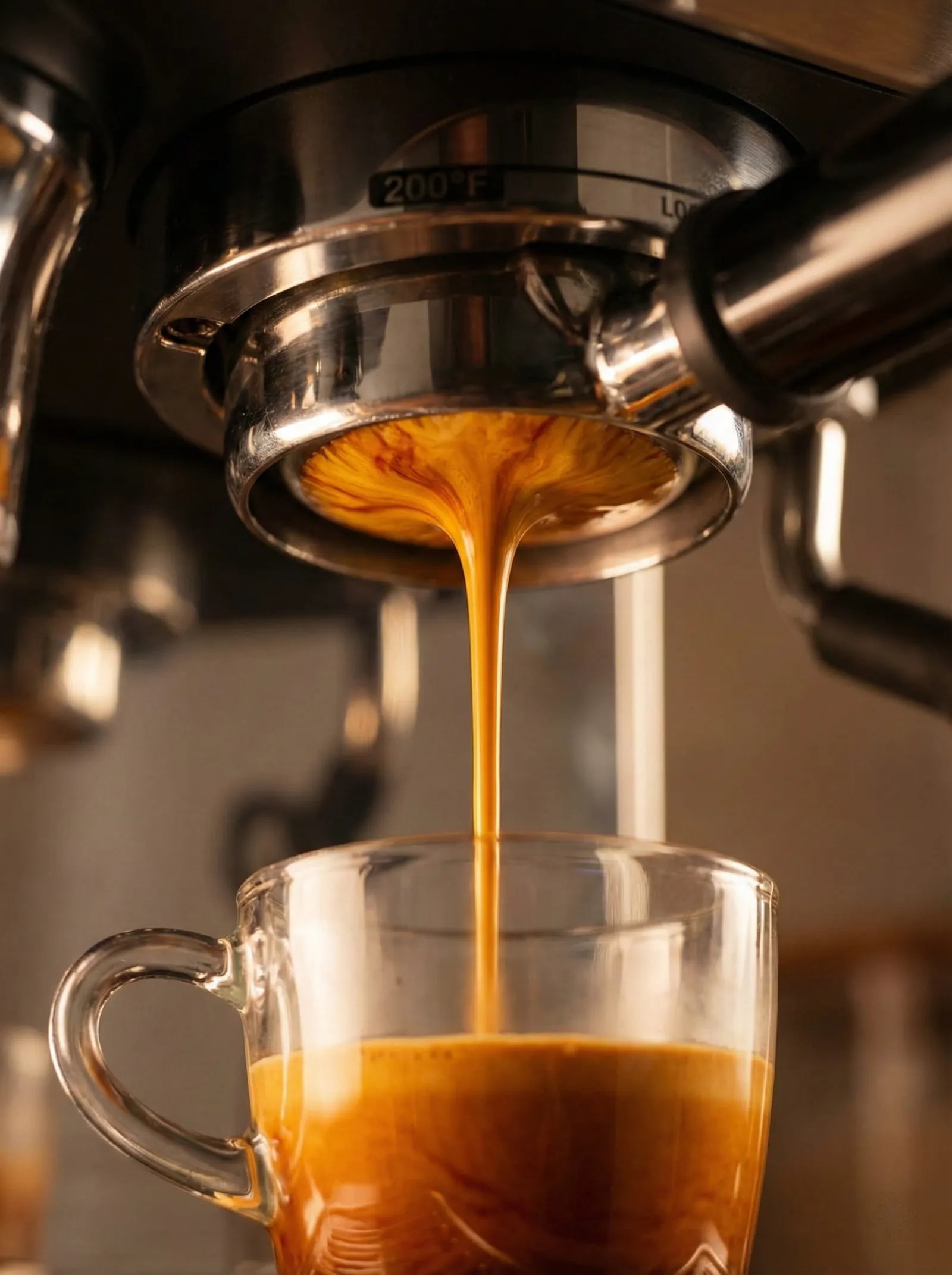 Breville Barista Touch Impress extracting a double espresso with crema into a cup