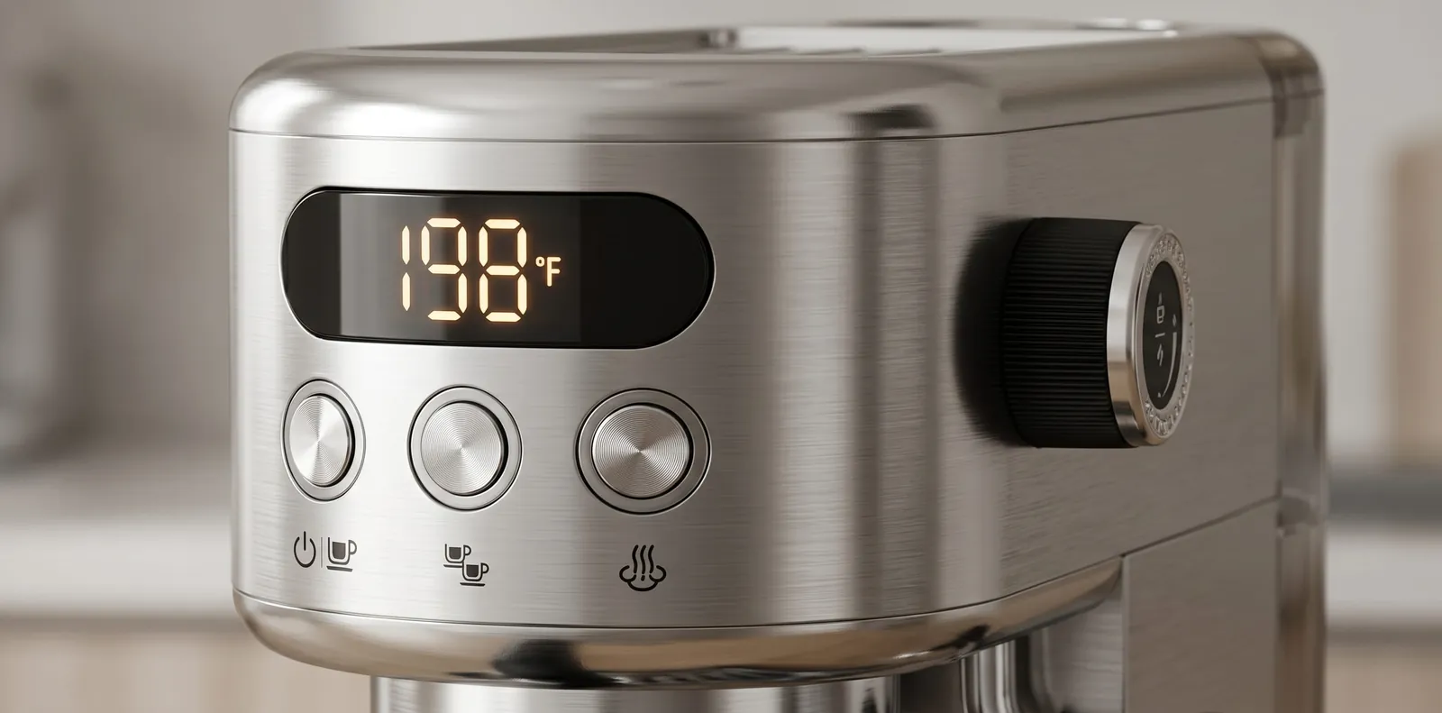 Neretva espresso machine control panel with its simple one-touch buttons