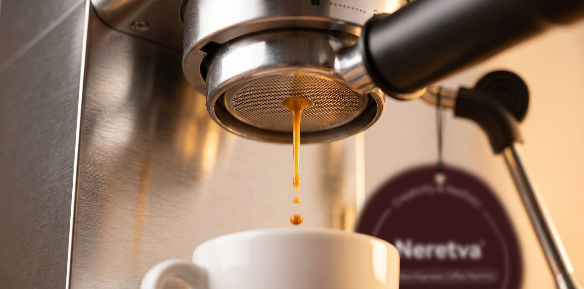 Neretva espresso machine pressurized portafilter basket close-up 20-bar pump extraction budget espresso maker