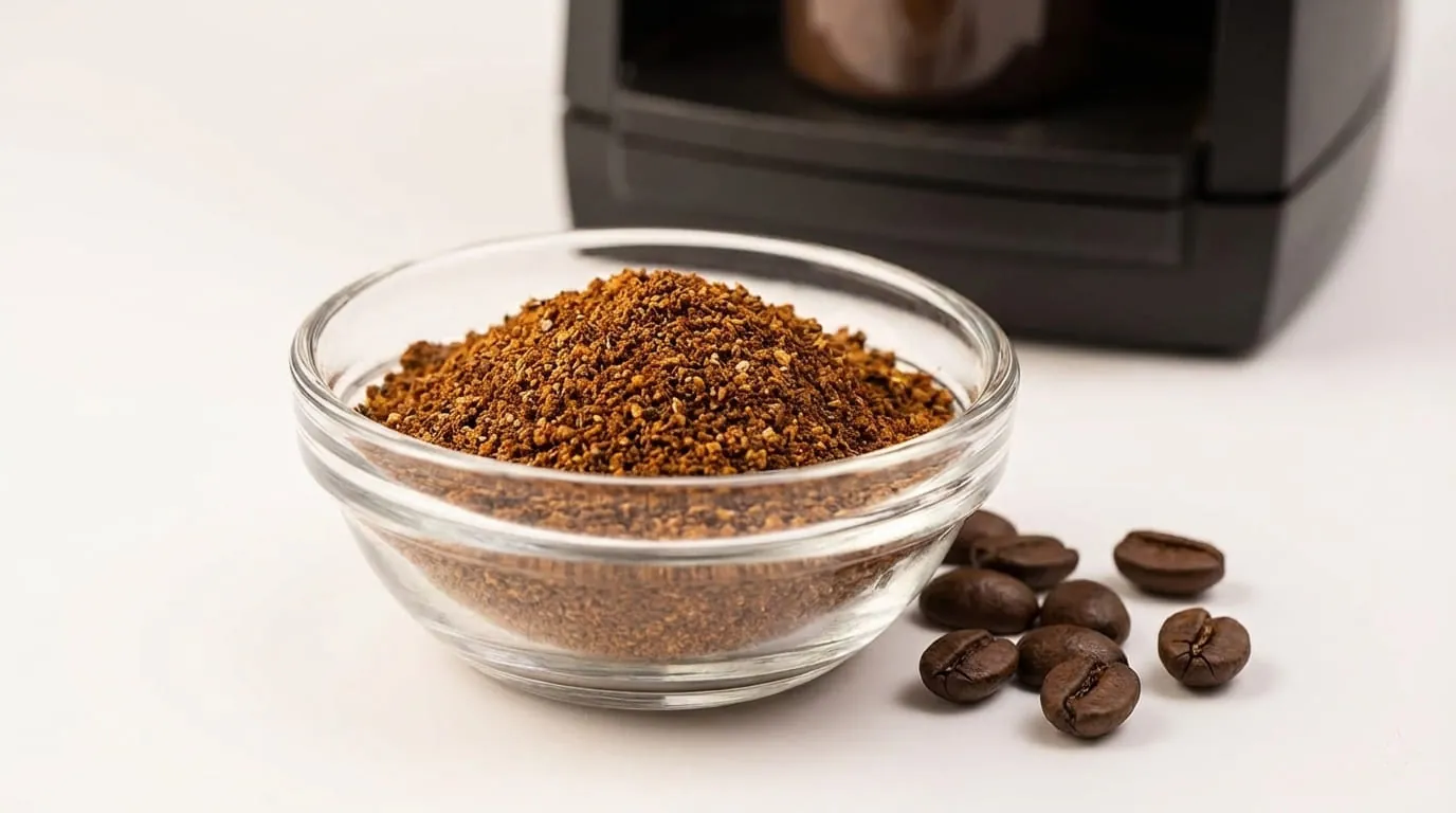 Ground espresso coffee from the Baratza Encore ESP showing an even particle size
