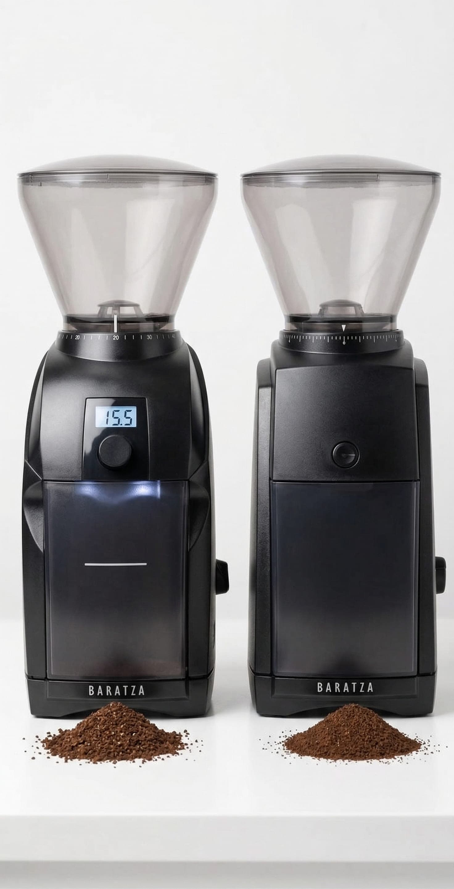 Baratza Virtuoso+ placed beside the Baratza Encore ESP in a side-by-side comparison