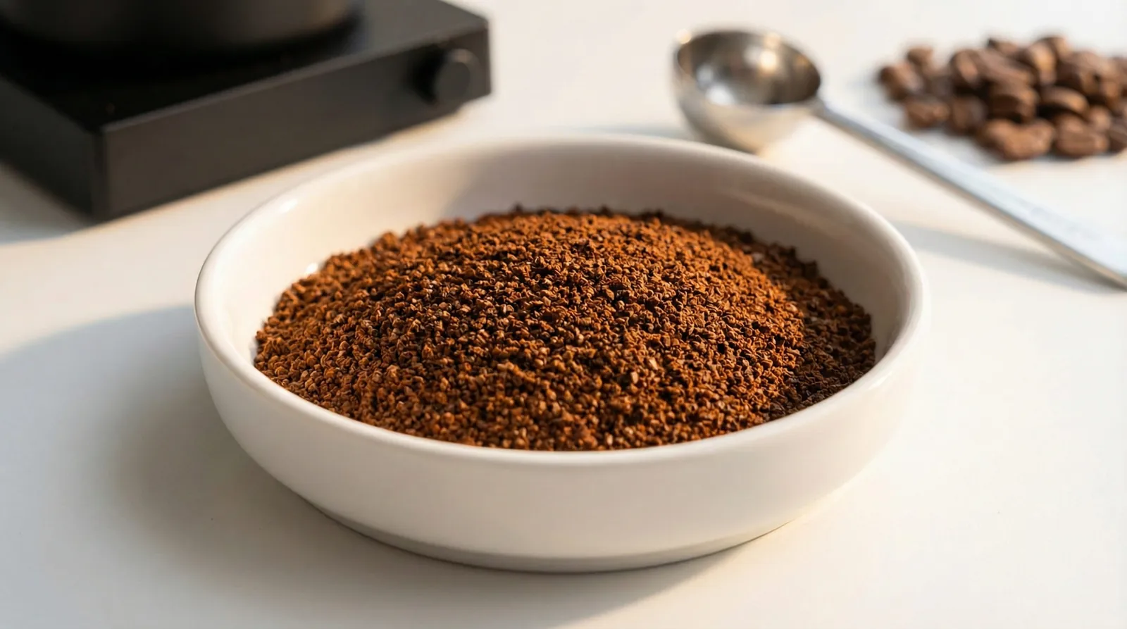Fellow Ode Gen 2 ground coffee showing an even particle size from the flat burrs