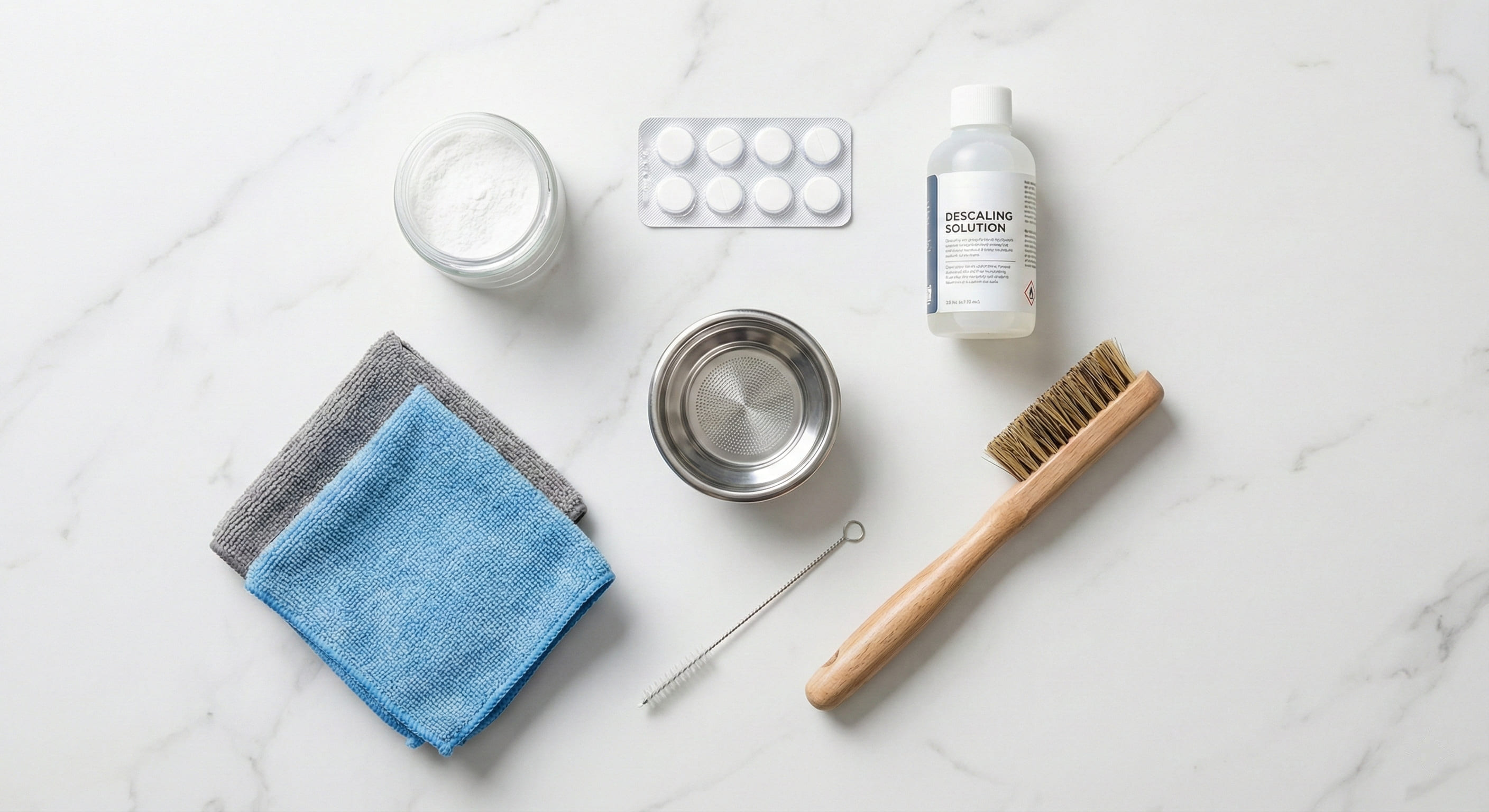 Essential cleaning supplies for espresso machine maintenance