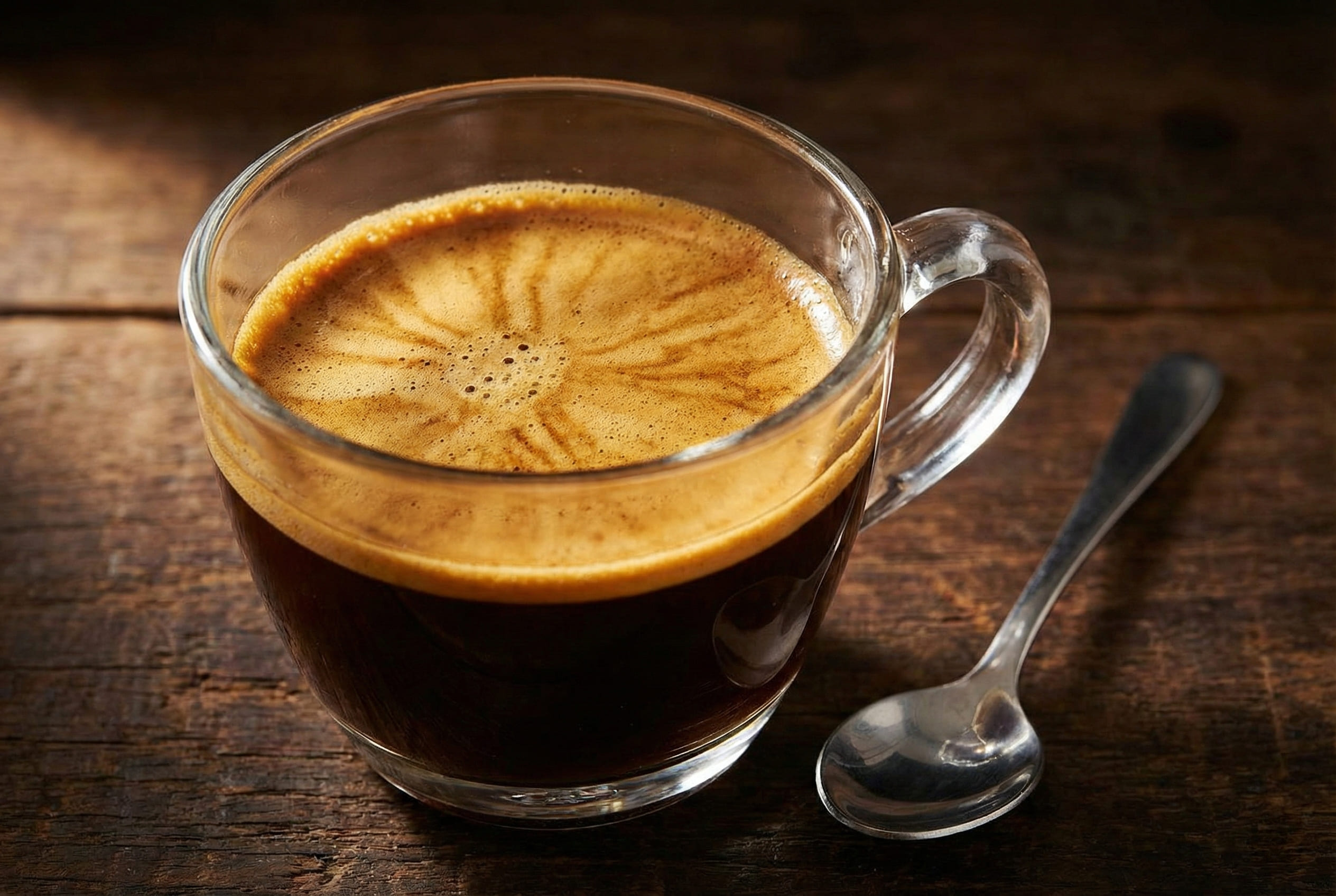 Perfect espresso shot extraction with rich golden crema layer showing foundation for specialty espresso beverages and milk-based coffee drinks