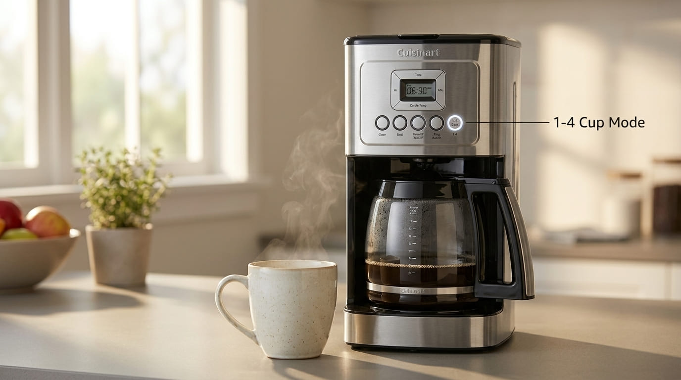 Cuisinart 14-Cup 1-4 cup small-batch mode brewing a single serving — versatile for solo and family use