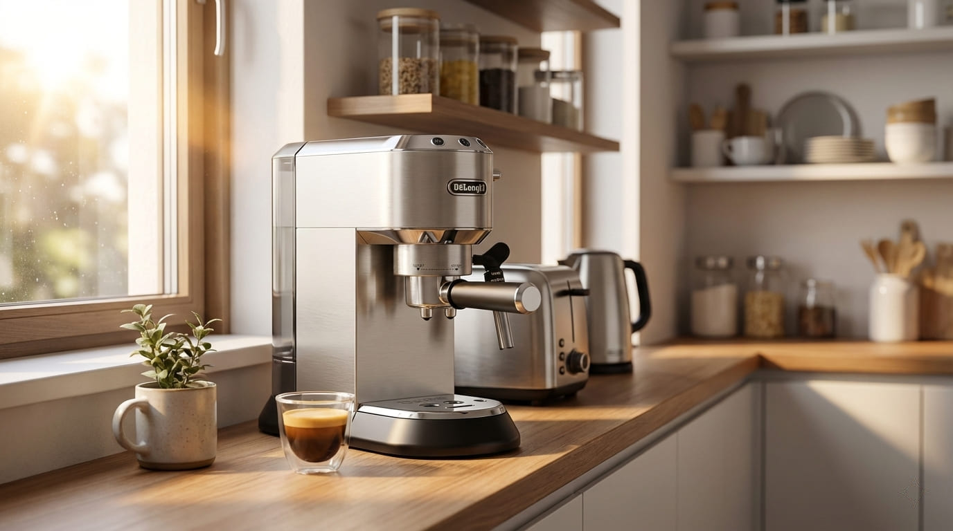Ultra-compact Dedica EC685 narrow countertop setup small kitchen apartment espresso solution under 6 inches