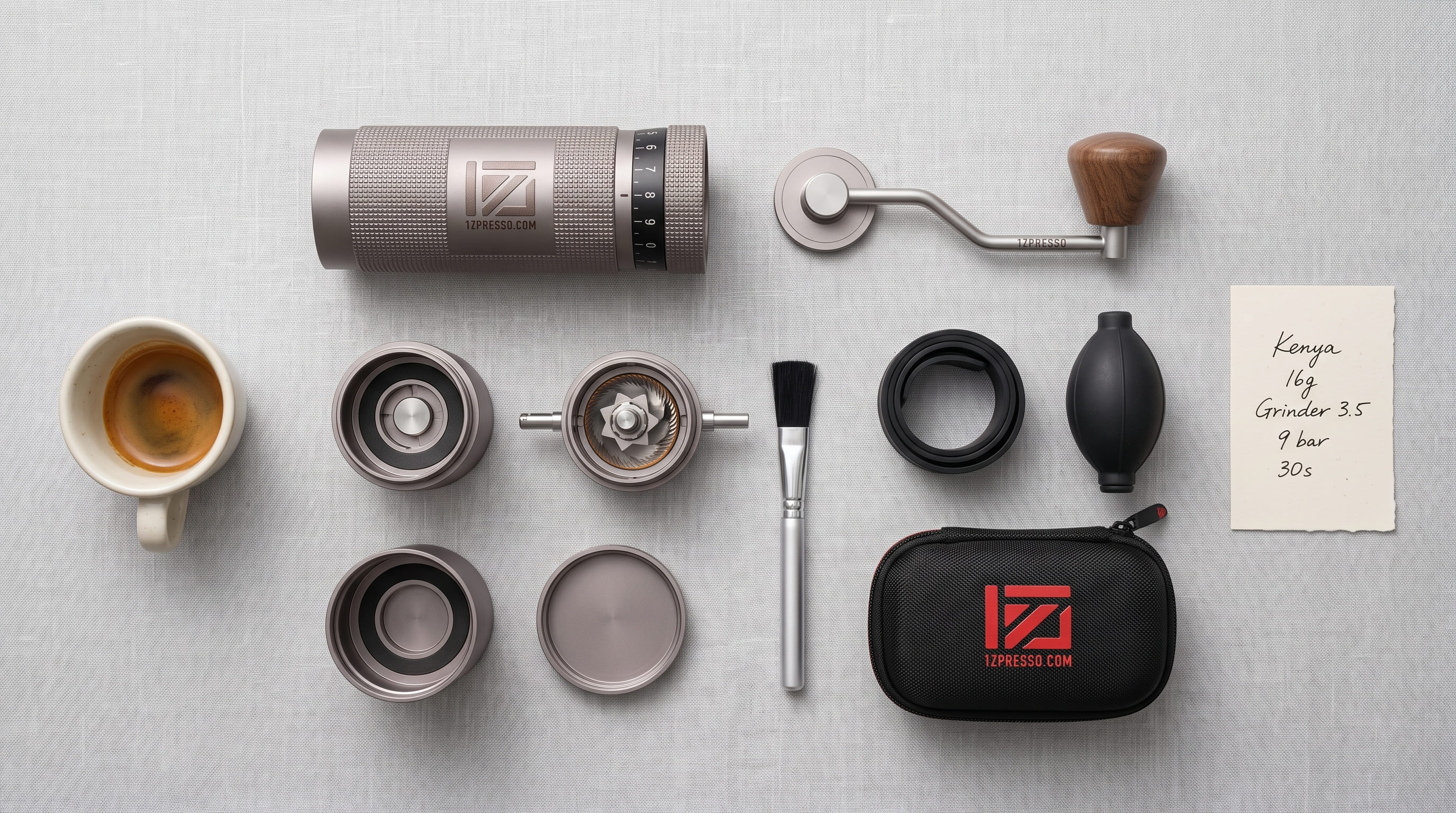 1Zpresso K-Ultra build quality aluminum body foldable handle magnetic catch cup premium hand grinder materials closeup