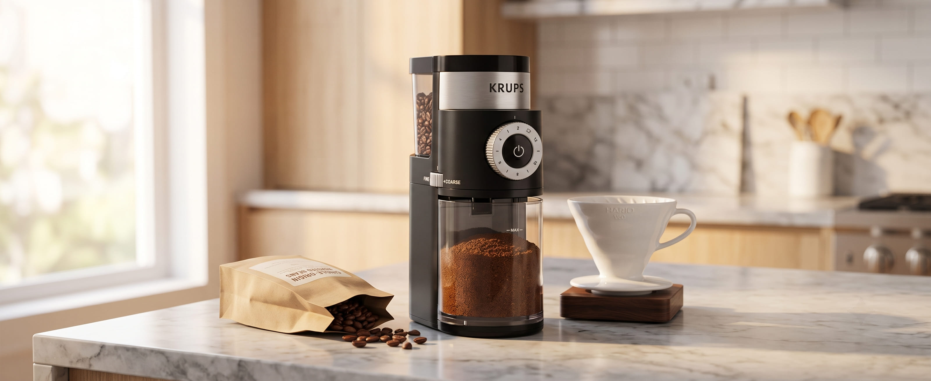 KRUPS Precision Burr Coffee Grinder - Hero background